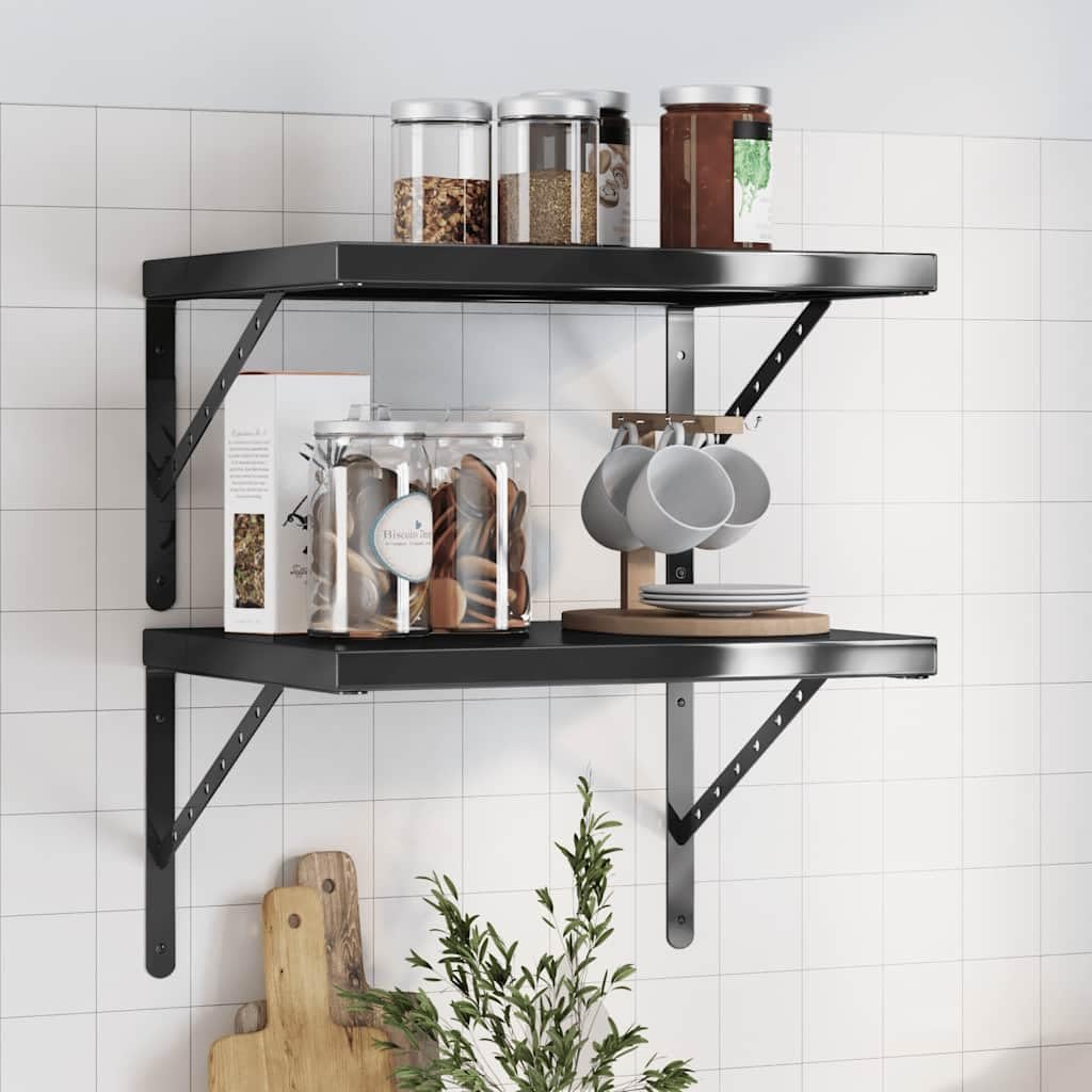 Generisch Wandregale 2 STK. 50x40 cm Schwarz Edelstahl,Möbel,Regalsysteme,Wandregale-3214517