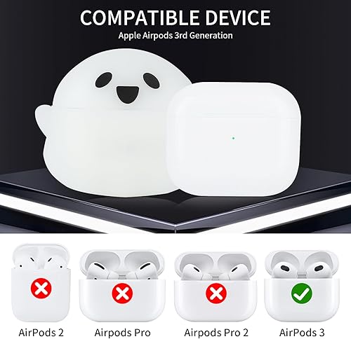 Miniatura 2 de Funda de carga compatible con Apple AirPods de 3 generación con kit de limpieza, brilla en la oscuridad, divertido anime 3D Halloween, fantasma,