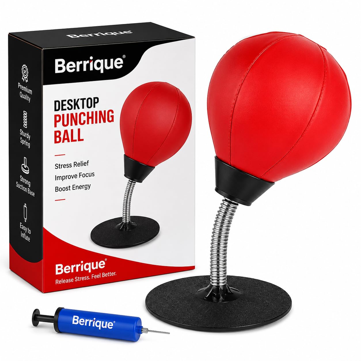 Desktop Punching Bag with Suction Cup Base & Air Pump, Stress Relief Boxing Ball Toy for Office Desk, Home & Kids, Reflex Training Punch Ball (Red)-image-15