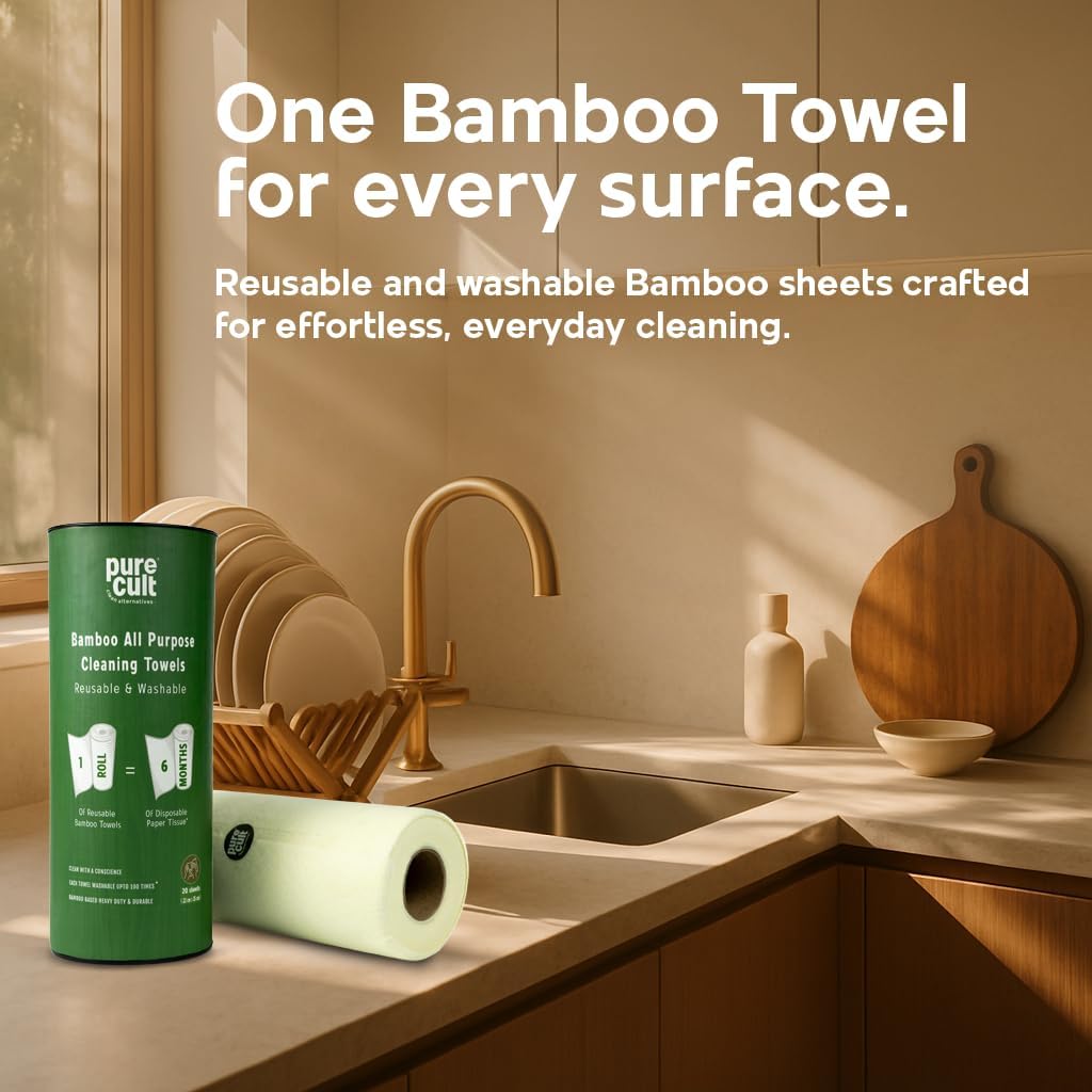 Bamboo All-Purpose Cleaning Towels | Reusable and Washable | All-Purpose Kitchen Towels | 20 sheets | Equal to 6 months of Paper Napkins | Reuse upto 2000 times
