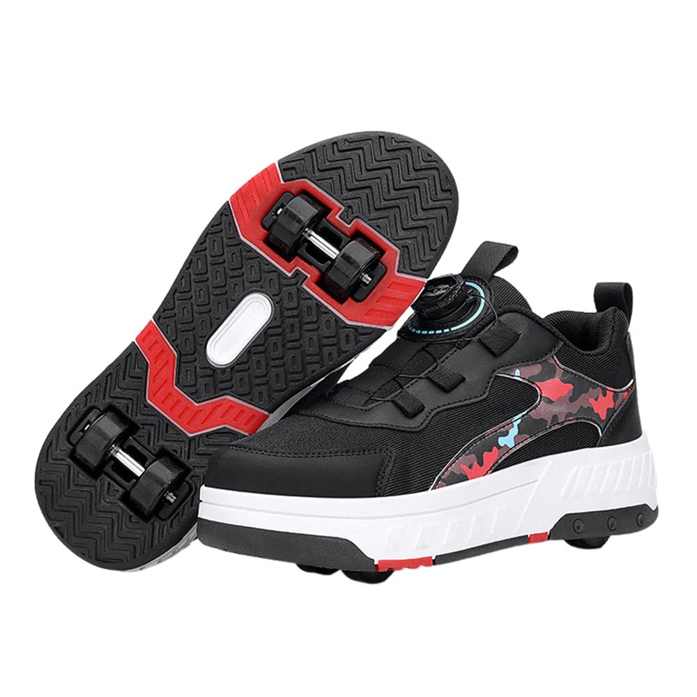 Mateju Zapatos con Ruedas para Niños y Niñas, Patines Multiusos con 4 Ruedas Retráctil, 2 en 1 Zapatillas de Skateboarding Camuflaje Moda Zapatillas Deportivas al Aire Libre