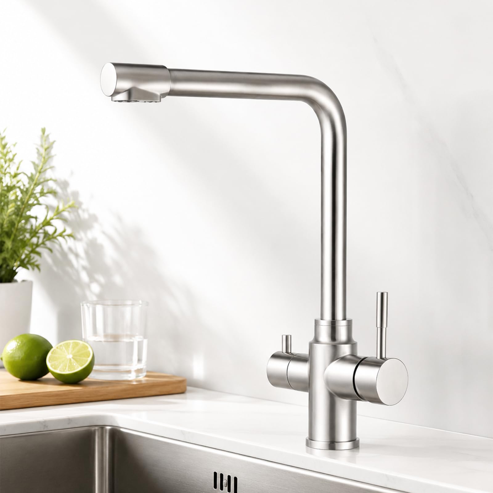 VICTOVA Grifo Cocina 3 Vías para Ósmosis Agua Fría y Filtrada | Canal independiente para agua filtrada · Agua fría y caliente · Giro 360° · Acero inoxidable · Cartucho cerámico