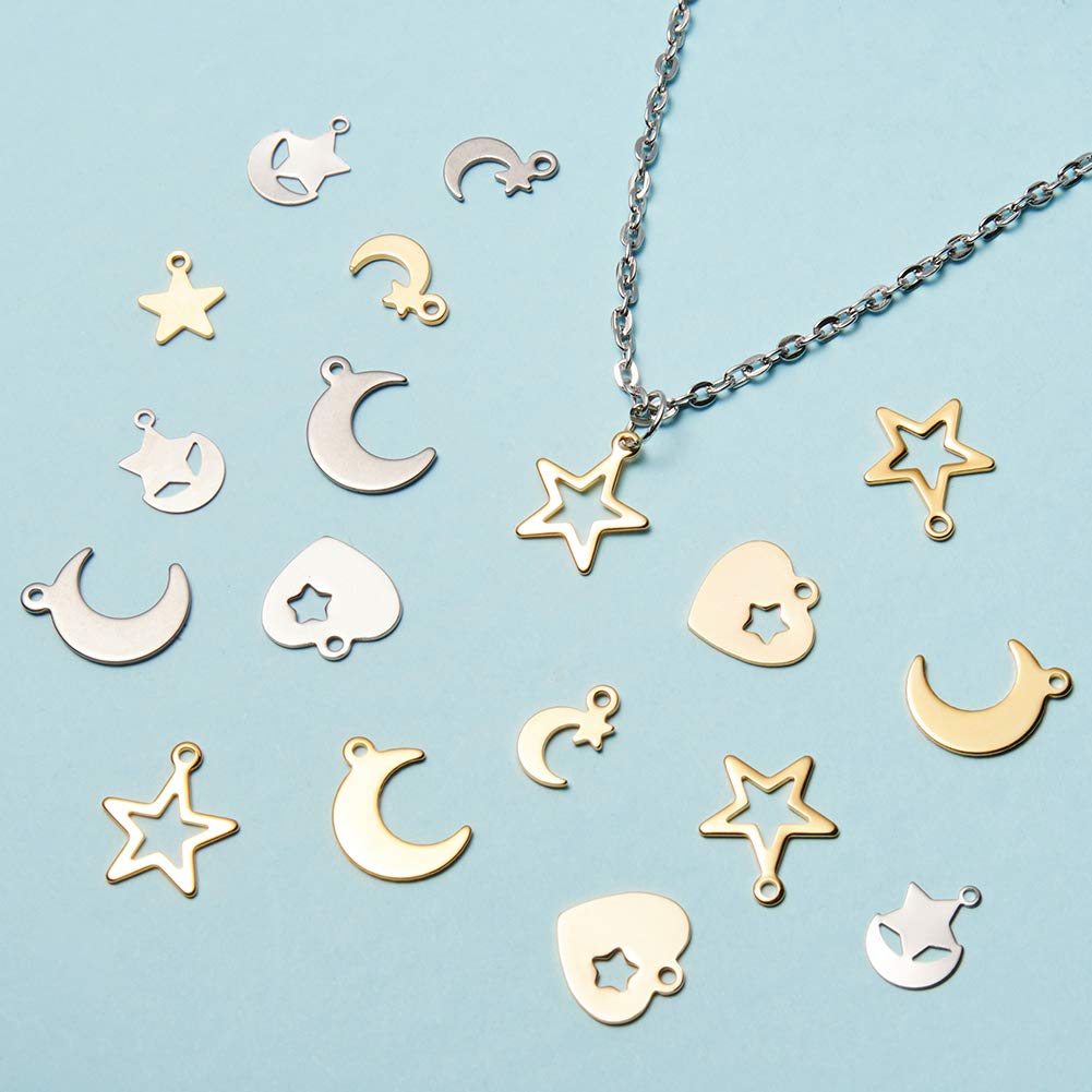 BetterJonny 130 Pièces Breloques Charms - Étoile, Lune, Soleil En Métal Émaillé - Pour Bijoux DIY