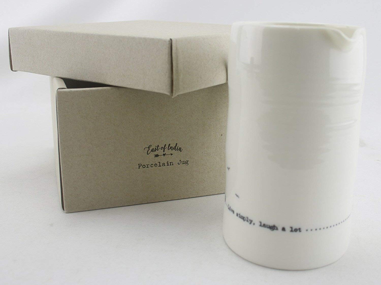 East Of India: Boxed Porcelain Jug: Live Simply, White,black - Image 2