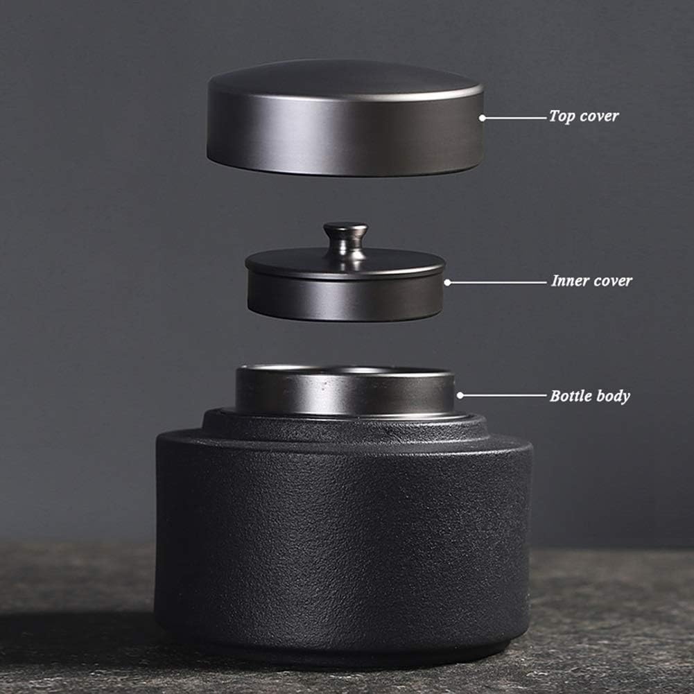 Cremation Urn for Ashes Funeral Urn Cremation Urn for Adults, Children, Pets Urns Sealed Against Moisture Black Ceramic Material Metal Double Layer Screw Cap Tightly Sealed Waterproof and Oxidation R