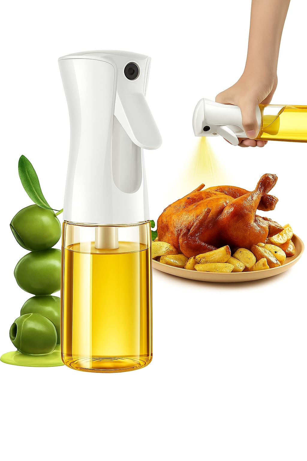 Olive Oil Sprayer for Cooking 220ml – BPA-Free Glass Mister for Air Fryer, BBQ, Salad & Baking – Non-Stick Pump Action Dispenser Bottle – Kitchen Essentials