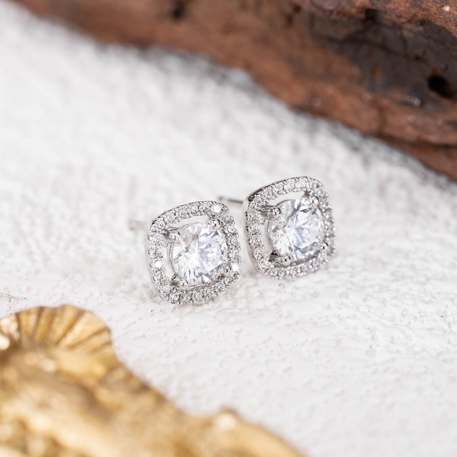 Sterling Classic Halo Earrings, Whites Collection