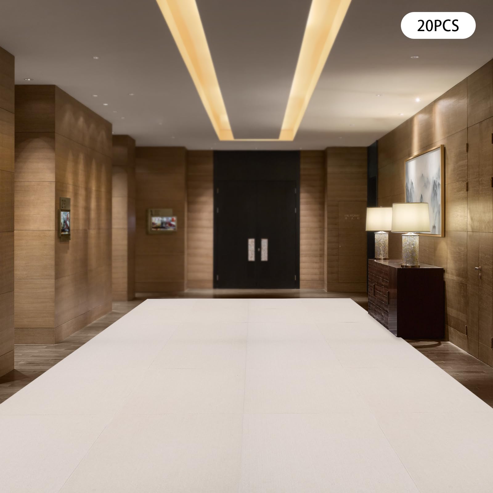 20 Stück Teppichfliesen Selbstliegend, 50.8 * 50.8cm Quadratischer Teppich mit TPR-Material für Restaurants Familienzimmer Büros Hotels Dicke 3.5mm Beige
