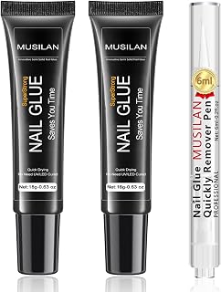 2PCS 18g Solid Nail Glue Gel with 6ml Remover Pen,Super Strong Nail Glue & Quick Drying Remover for Press On Tips No Need for UV Lamp Magic Click Removal Pen Powder Design