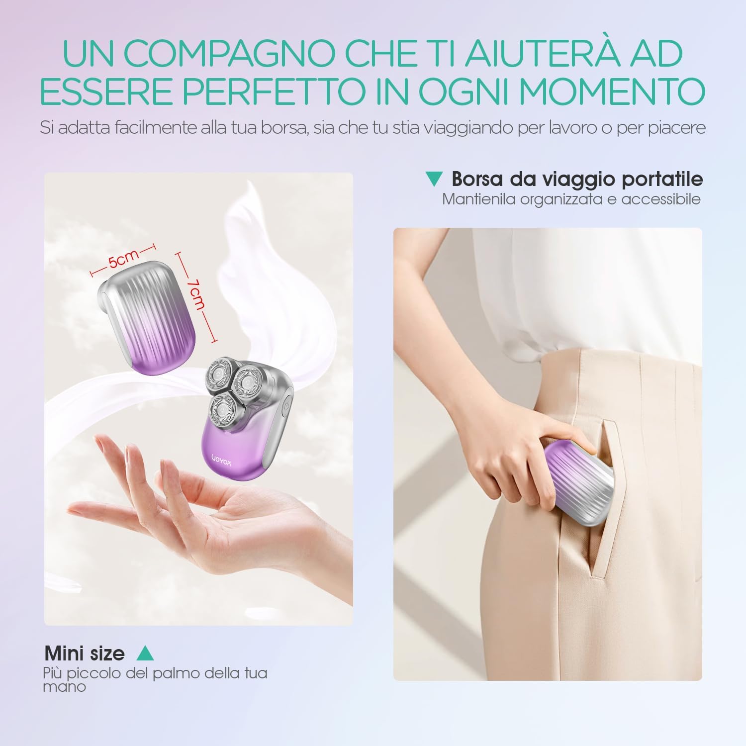 VOYOR Rasoio Elettrico Donna Depilatore Corpo Donna Rasoio Donna Inguine Viso Corpo Braccia Gambe, Impermeabile Rasoio Elettrico Corpo Portatile E Ricaricabile Rasoio Donna Elettrico ES310 (Viola)