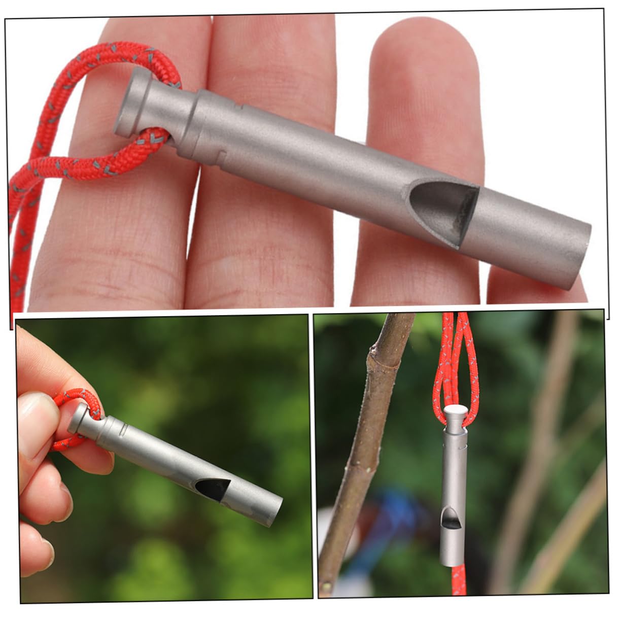 POPETPOP cordón de Silbato Decorativo acollador Fiesta Deportes y Aire Libre Silbato de Emergencia Silbar Light Whistle Rescue Silbato portátil Silbato de Senderismo de Metal Titanio Silver