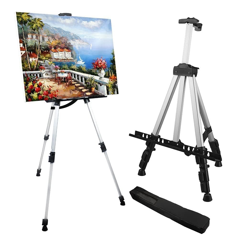 RRFTOK Artist Easel Stand, Aluminum Metal Adjustable Easel for Painting Canvases Height from 17 to 66 Inch,Carry Bag for Table-Top/Floor Drawing and Didplaying