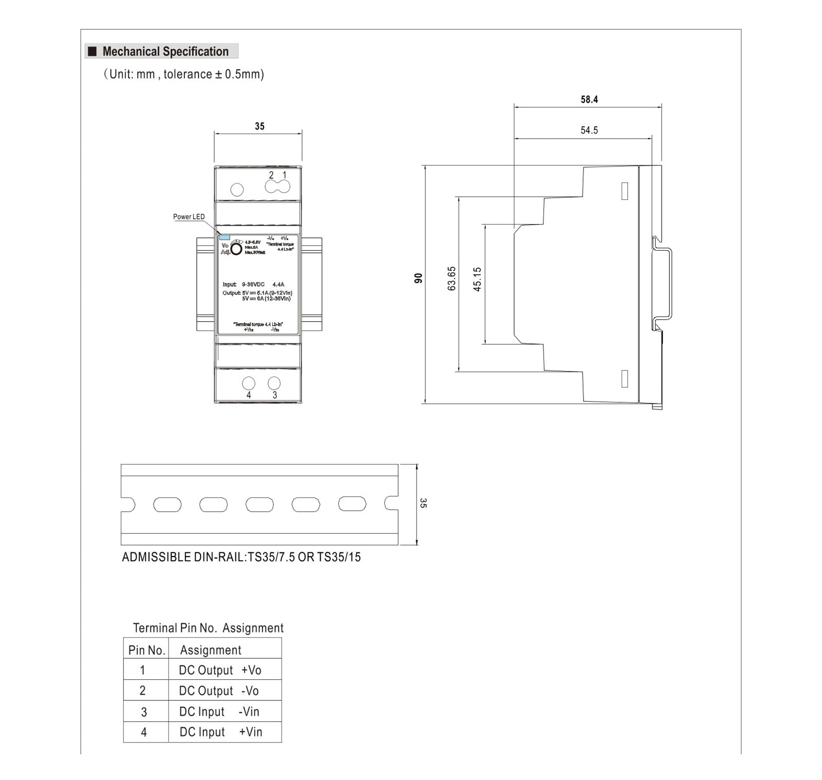 DC-DC-Wandler for DIN-Schienenmontage DDR-30G-12 30W 12V 2,5A