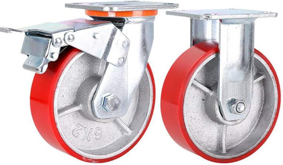 2 Pcs Iron Core Polyurethane Industrialor Wheels, 8" Heavy Duty 360° Swivel Transport Trolleynitureer, Load Capacity 800Kg, Red (Directional 8Inch)