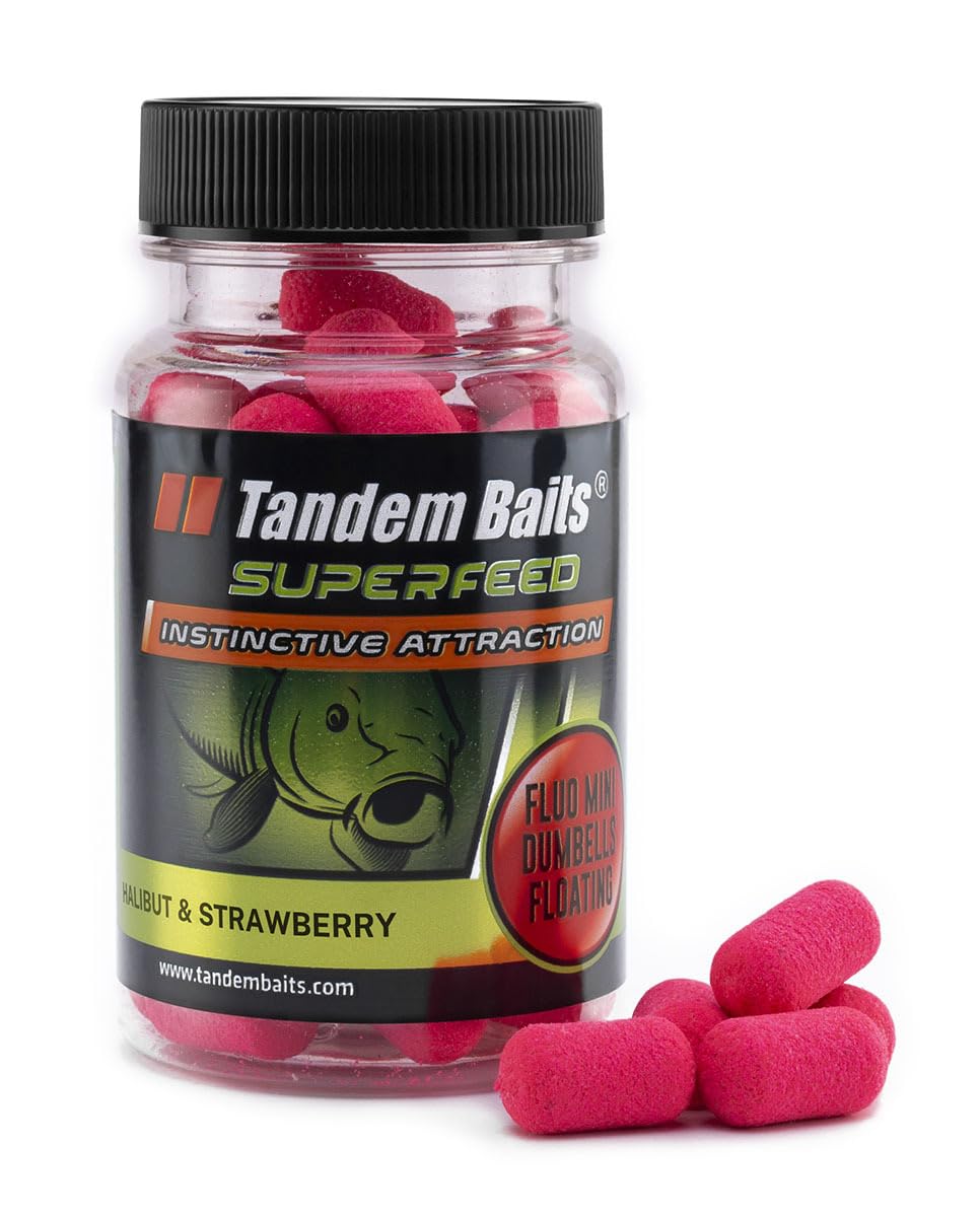 Tandem Baits Carp Food Pop Up Fluo Mini Dumbbells Floating Halibut Strawberry — image 1