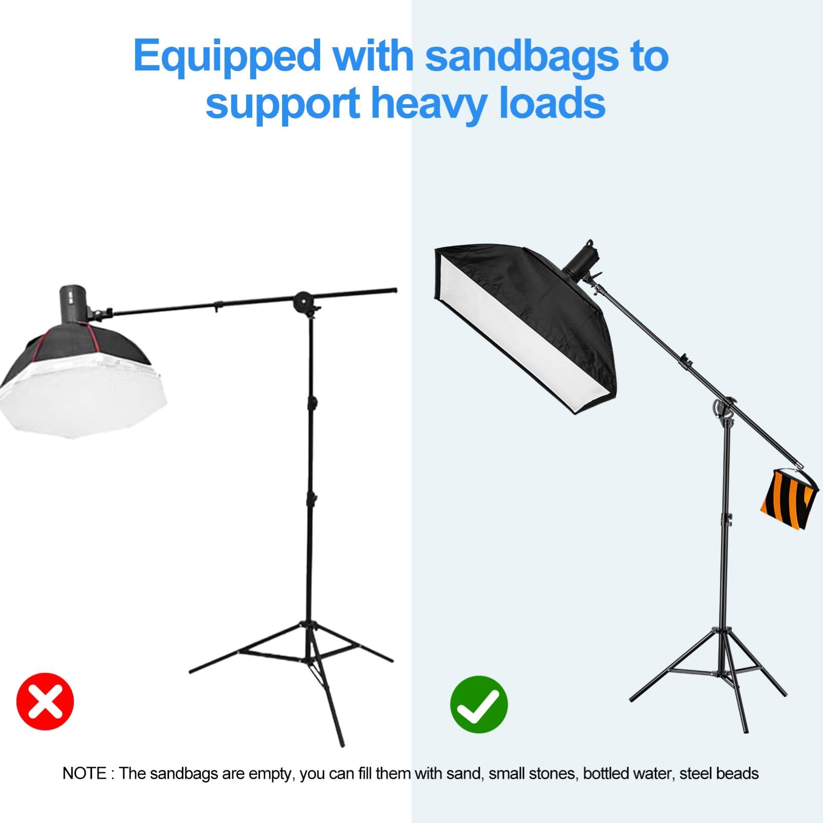 EMART Lichtstativ 400cm, Luftgepolstertes Aluminium Lampenstativ Licht Stativ, Verstellbares Stativ Galgenstativ Lichtständer für Softbox, Studiolicht, Blitz, Schirm