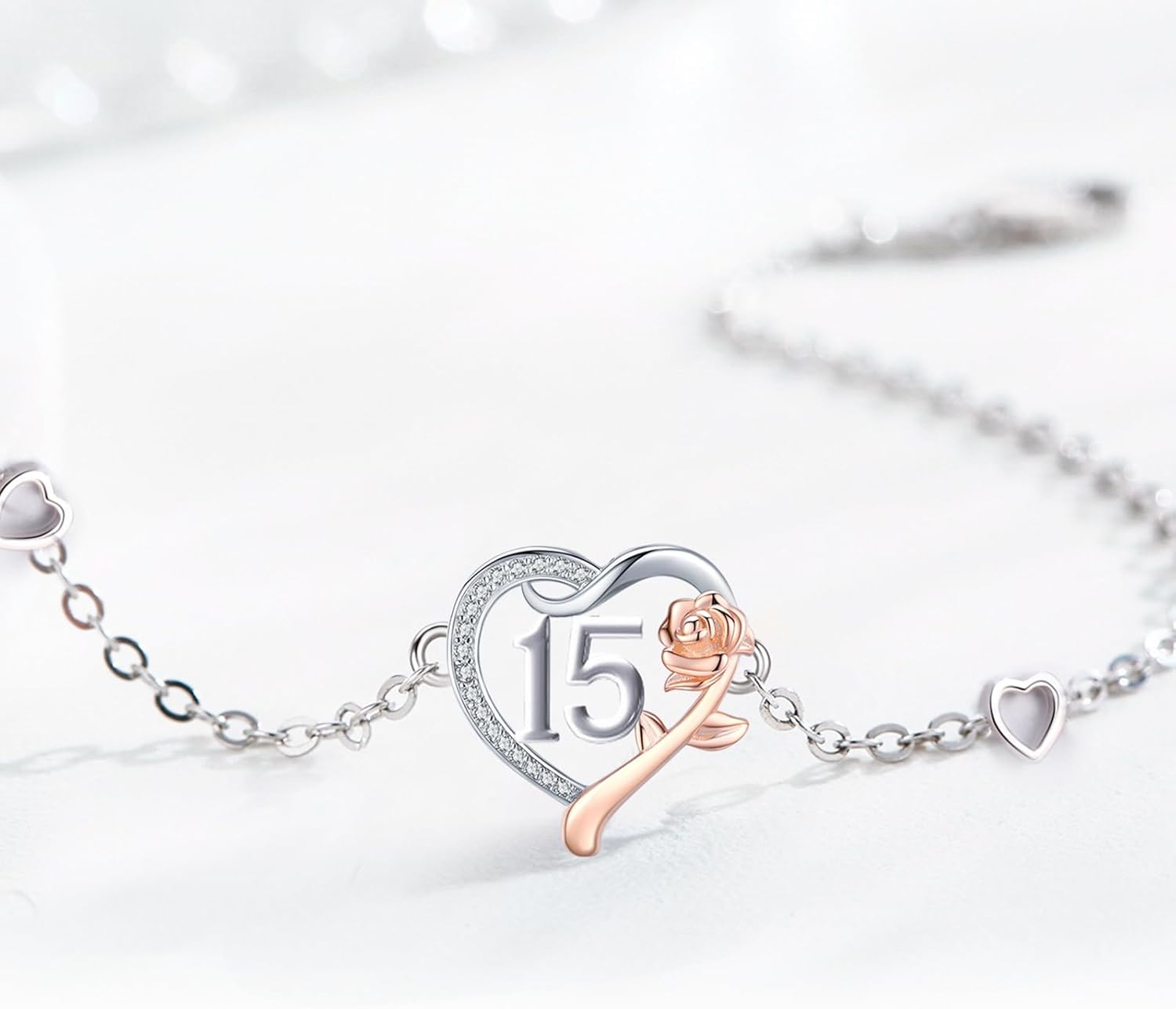 13th/15th/16th/18th/21st/30th/40th/50th/75th/80th Birthday Gifts for Women Daughter Wife Mom 925 Sterling Silver 18 Year Old Girl Birthday Gifts Heart Rose Flower Adjustable Bracelet Mothers Day Christmas Anniversary Graduation Jewelry - Image 4