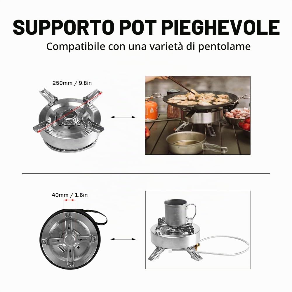 Fire-Maple Saturn Fornello a Gas da Campeggio ad Alta Potenza 4400W-11000W con Doppio Pre-riscaldamento, Bruciatore a Gas Pieghevole e Divisibile, Portatile con Custodia