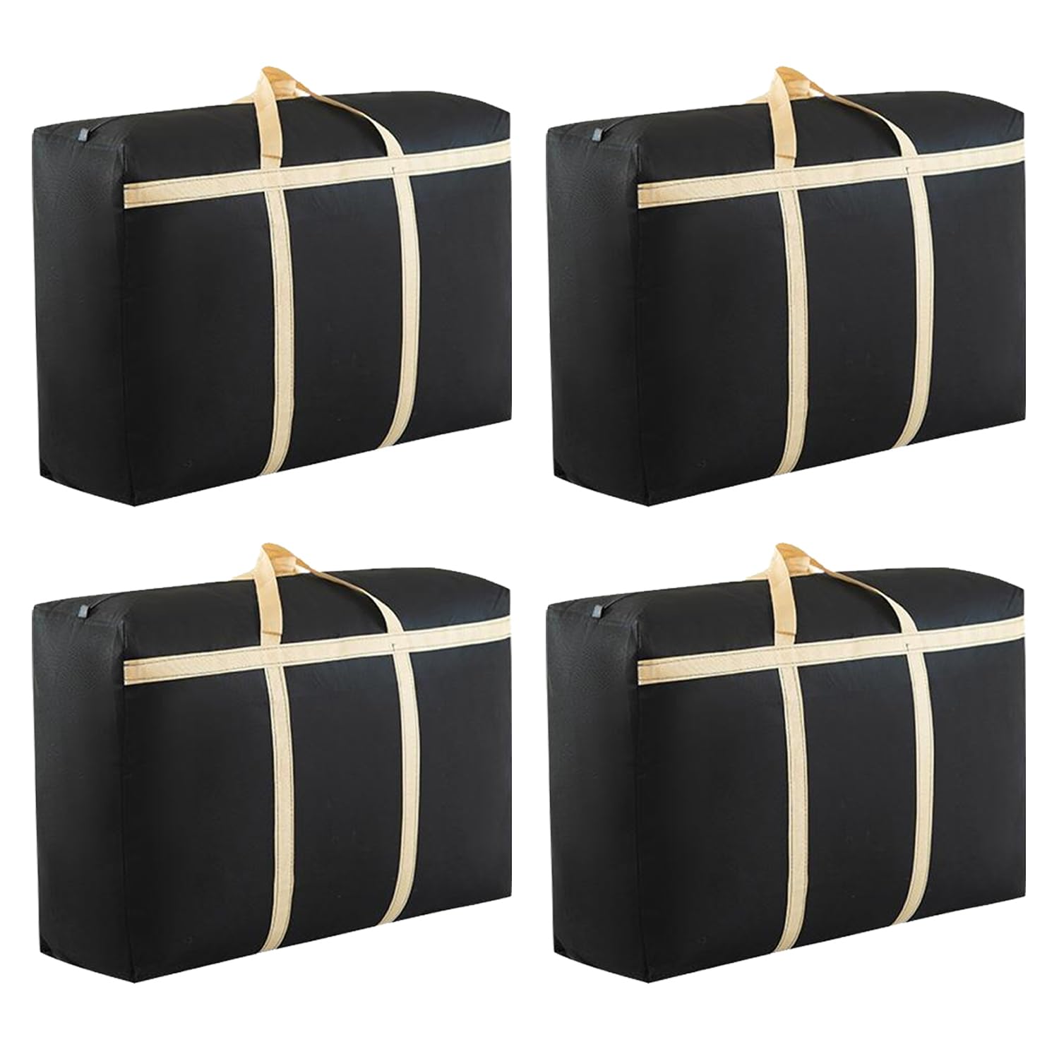 4 Pack 180l Heavy Duty Extra Large Moving Bags,with Reinforced Handle & Zipper,Fold Storage Totes,Space Saver,for Blanket Clothes, Comforter, Bedding, Large Storage Bags Moving Supplies(Black)