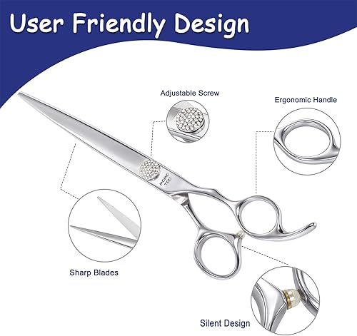 Miniatura 4 de Tijeras profesionales rectas de aseo para perros con diamante de simulación de acero inoxidable 440C pulido para mascotas y gatos Tijeras de corte