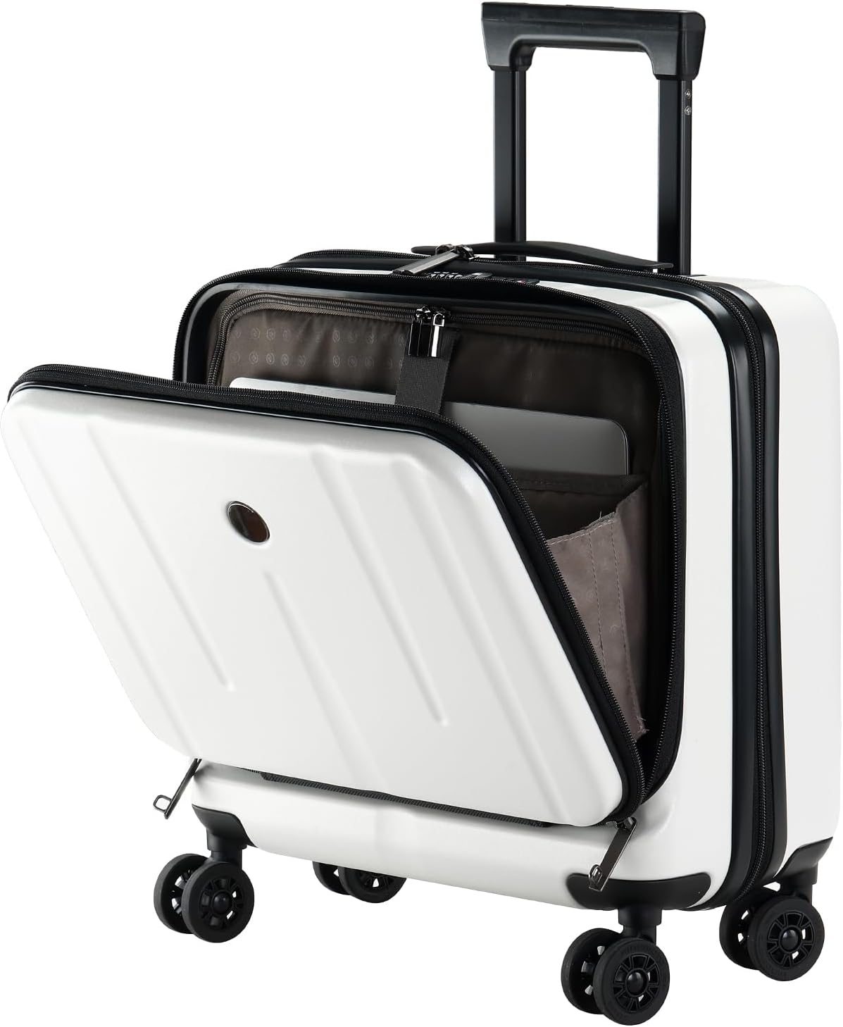 16 Inch Carry On Luggage with 2 Compartments for 14” & 15” Laptop, 16.14*8*17.12” Rolling Briefcase, Lightweight Hardshell ABS+PC Suitcase with Spinner Silent Wheels, for Business Trip, Milky White Milk White 16 Inch