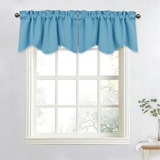 NICETOWN Short Blackout Valance Curtain - 52 inches by 18 inches Scalloped Kitchen/Bathroom/Living Room/Hotel/Kids Room Valance Tier Window Curtain (Teal Blue=Light Blue, Single Piece)