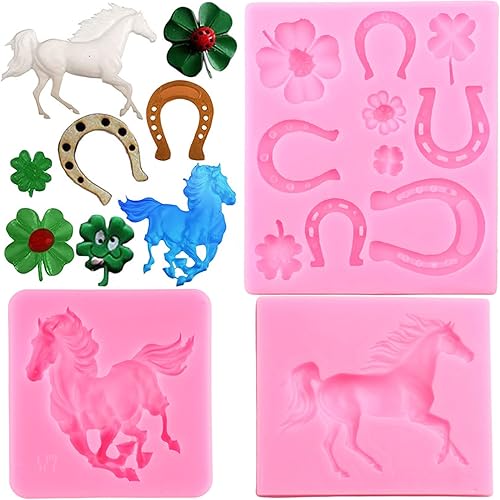 Mujiang Moldes de silicona con temática de caballos, molde de fondant para decoración de pasteles, bandeja de chocolate, bricolaje, pasta de goma de