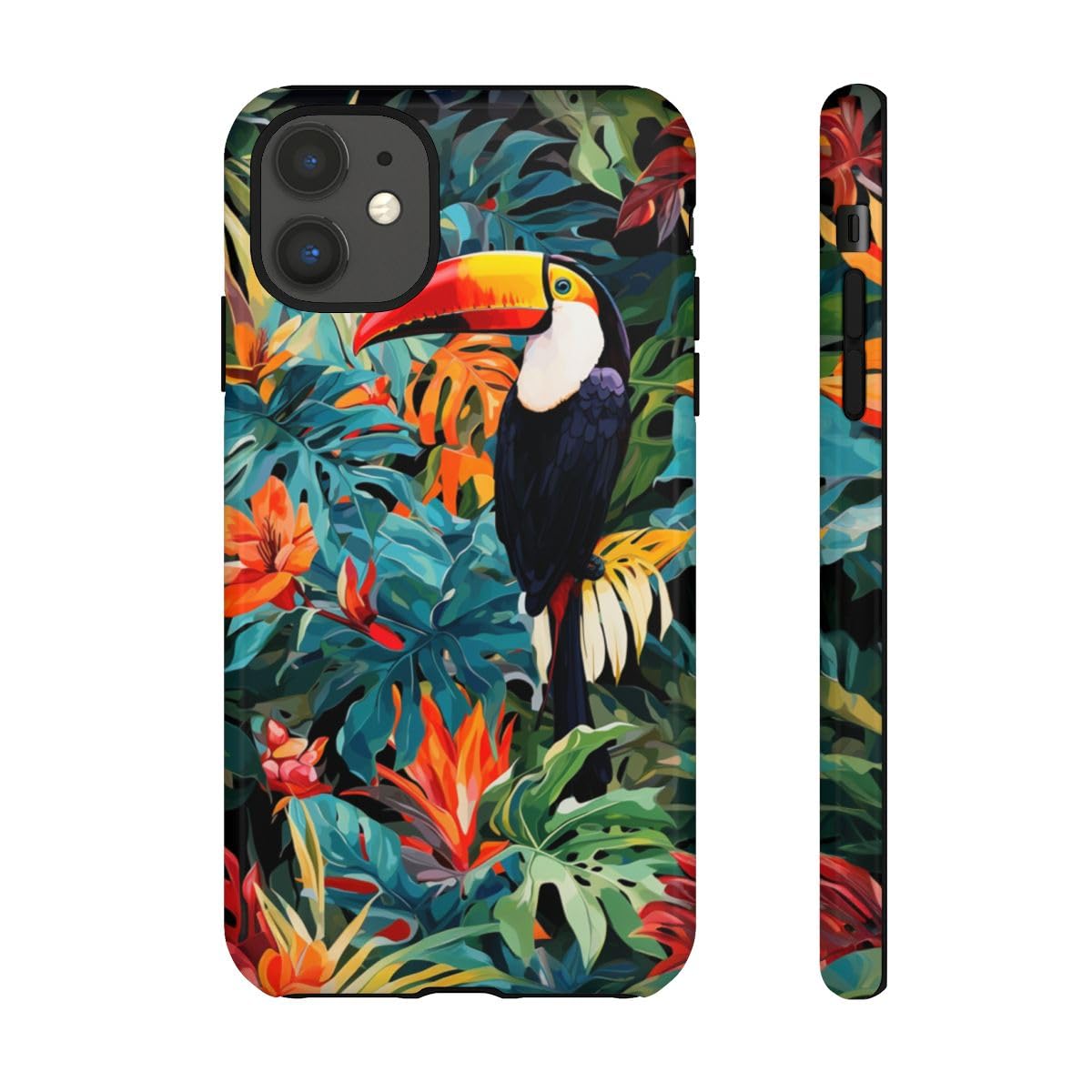 Coque iPhone 11 motif toucan tropical feuillage vert rigide