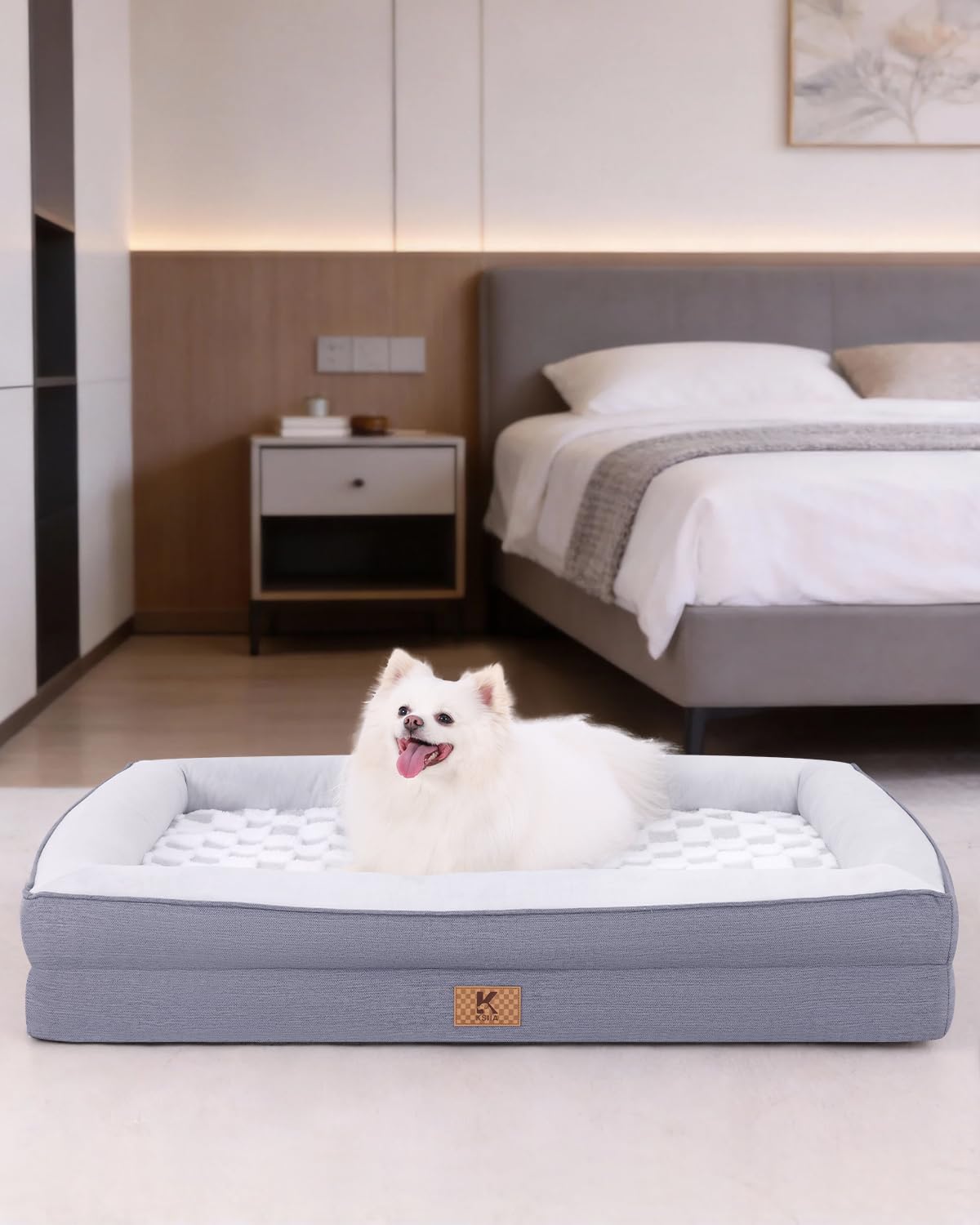 KSIIA Big Dog Bed for Large Dogs, Orthopedic Egg-Crate Memory Foam Pet Bed with Sides, Waterproof Lining and Non Slip Pet Couch with Removable Washable Cover, 36 x 27 Inch, Grey - image 8