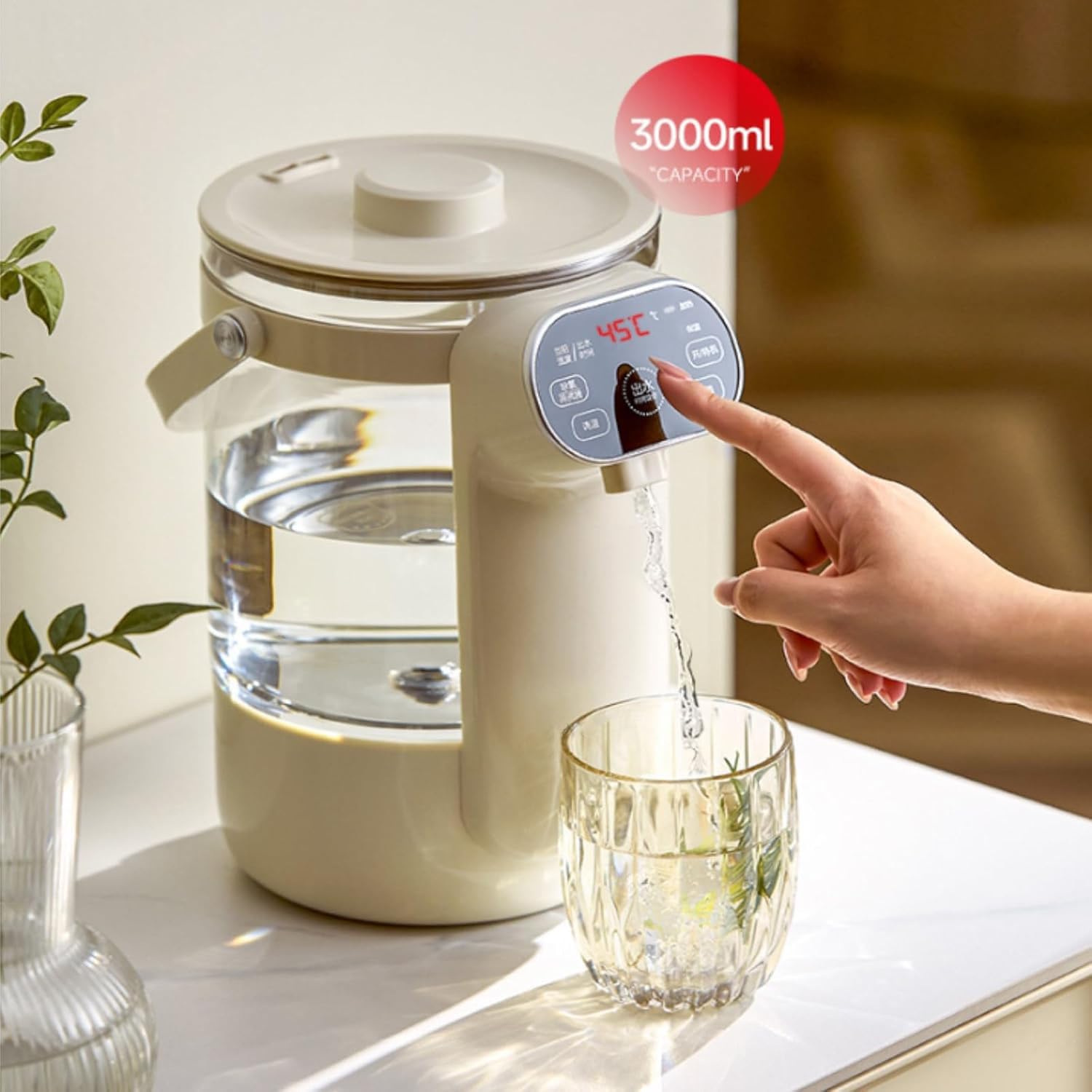 Hervidor eléctrico de 3 litros y 800 W con ebullición rápida, de vidrio, con función para mantener caliente, apagado automático y protección contra ebullición en seco. Libre de BPA y con función