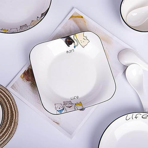 Miniatura 5 de GTTFX Lindos juegos de vajilla de dibujos animados, juego de platos y cuencos de 38 piezas para 8 personas, porcelana impresa con patrón de gato,
