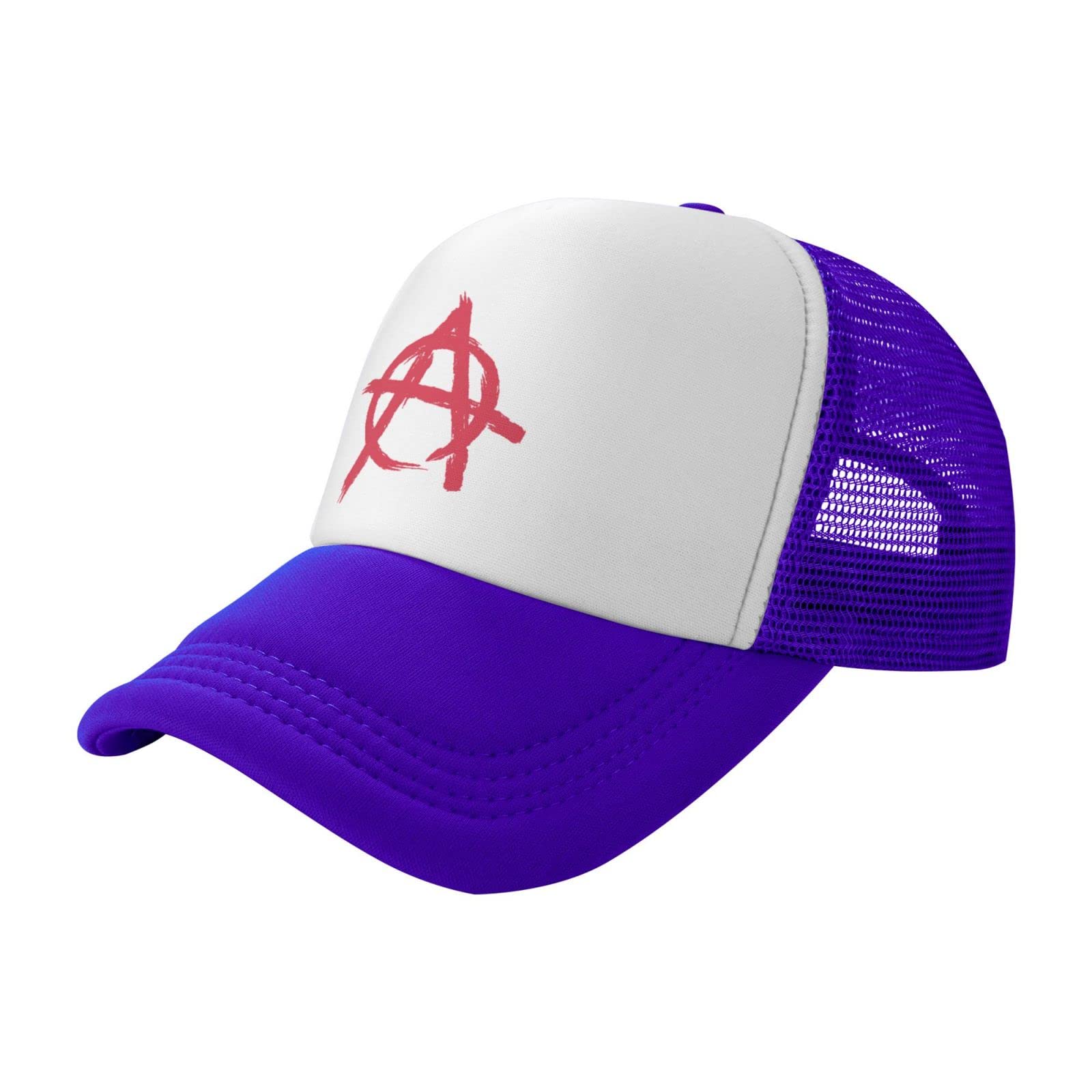 Anarchy Symbol Trucker Hat Summer Mesh Cap with Adjustable Snapback Strap Unisex Purple
