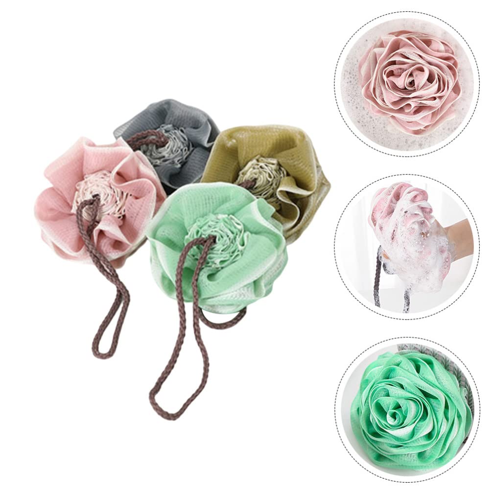 4 szt. Kąpiel Loofah Rose Flower Shad Pufa Ball Gąbka pod prysznic Peeling do ciała Exfoliator do łazienki