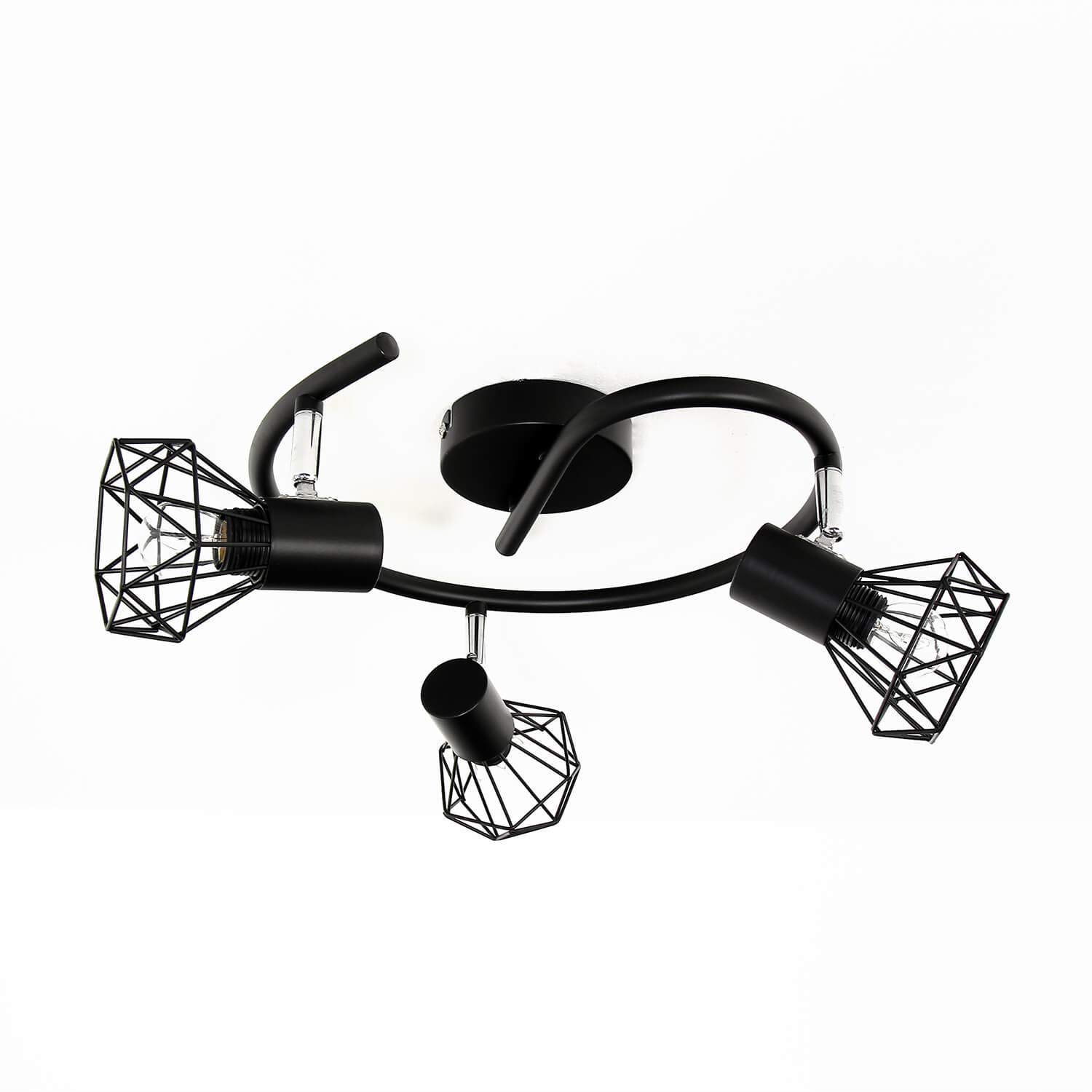 Easylight Plafonnier avec 3 spots orientables en métal noir 3x E14 compact chambre salon cuisine couloir plafonnier intérieur spot spot