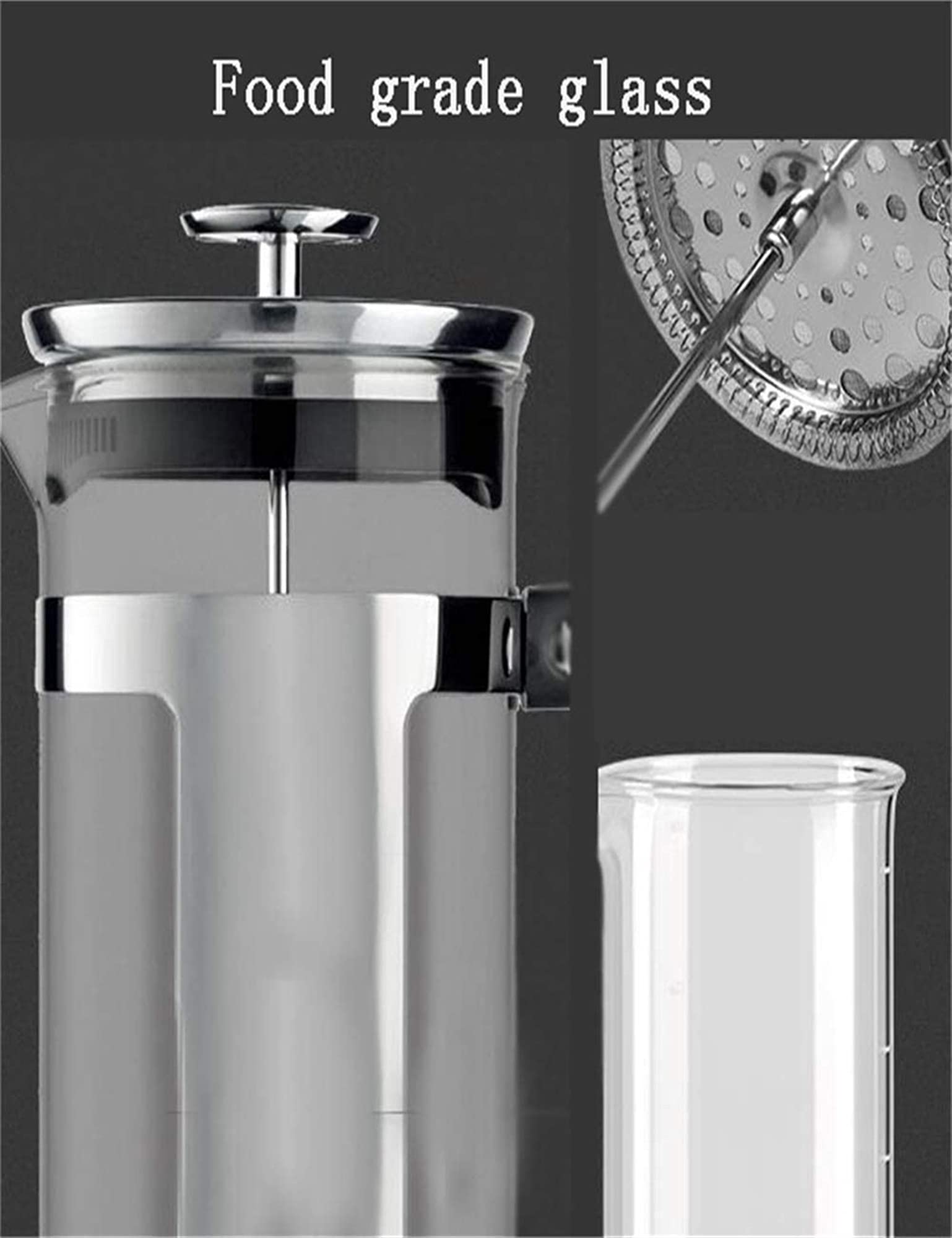 Cafetera de Prensa Francesa aislada | Cafetera de Acero Inoxidable de 4 Tazas para Verter el café | Vidrio de borosilicato Transparente de 940 ml