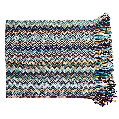 Sofaüberwurf im Bohemian-Stil, warm, dick, weich, 130 x 160 cm (Blau) – Bild 6