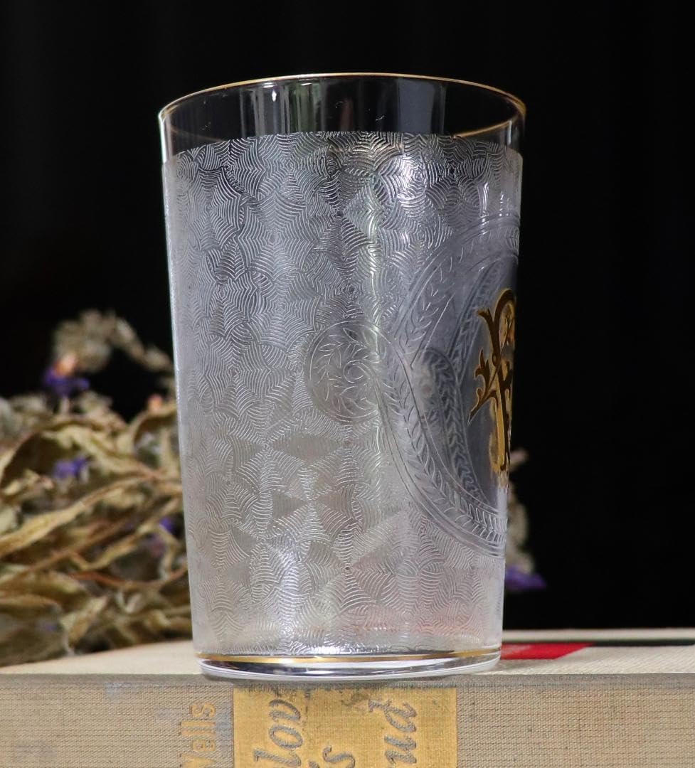 オールド・バカラ 稀少 崩し市松紋エッチング タンブラー グラス E