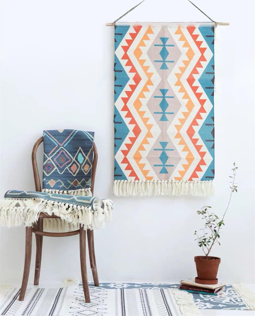 BMIDRUT Macrame Tapestry Woven Wall Hanging Tapestry Bohemian Home Art Decor Boho Backdrop Apartment Dorm Room Door Decoration 19.5x33 Inch C4