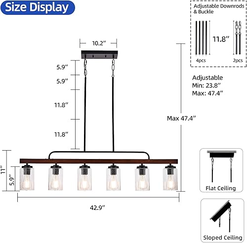 Miniatura 9 de Lámpara de comedor de granja, iluminación de isla de cocina de madera de 4 luces, candelabros industriales para comedor sobre mesa, lámpara colgante