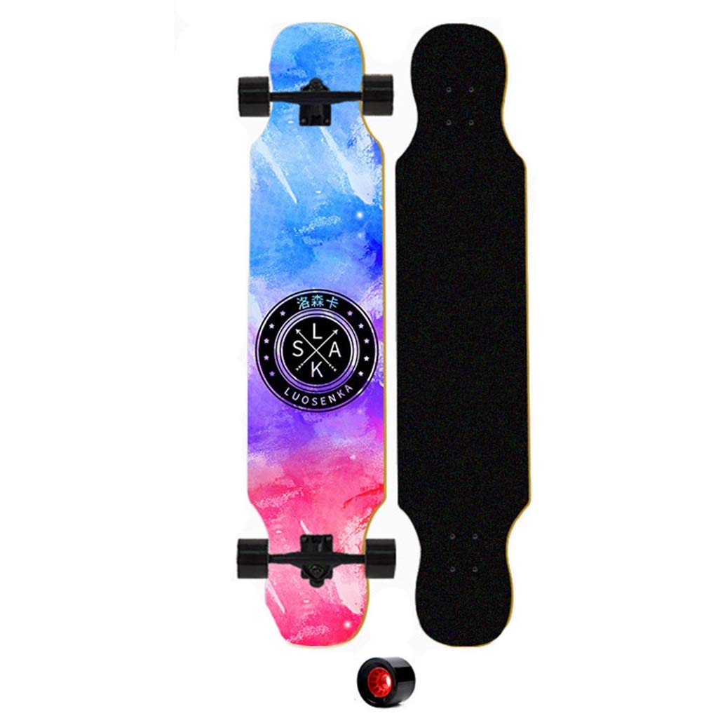 YEENUO 42 "x9" pouces Skateboard Drop Through Freestyle Longboard Skateboard complet pour enfants et adultes, 8 couches en érable Double Kick Skate Board pour les sports extrêmes et le plein air, Sk