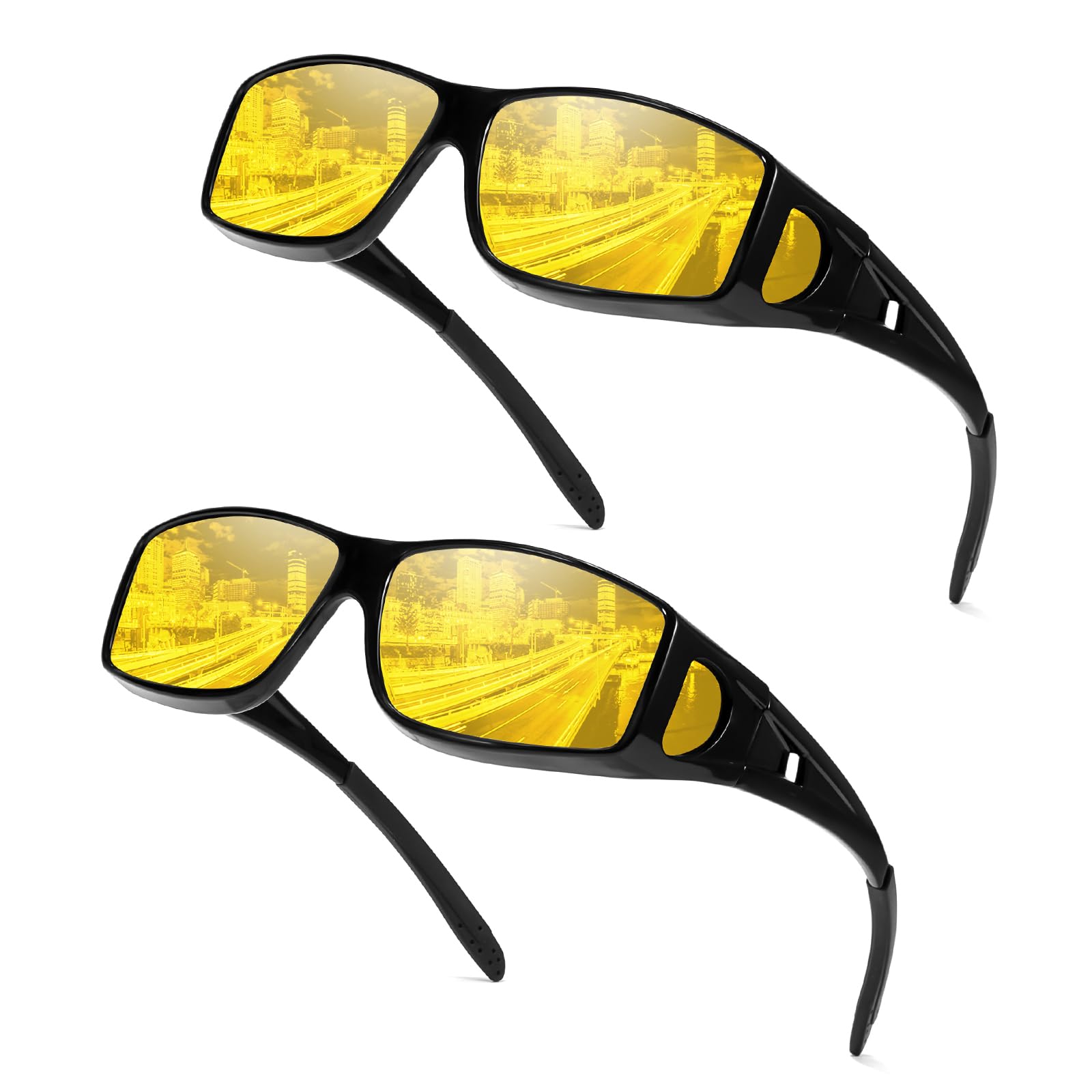 FIMILU 2 Pack Fit Over Glasses Night Vision Glasses for Women Men, Polarized Night Driving Glasses Anti-Glare for Night 0311