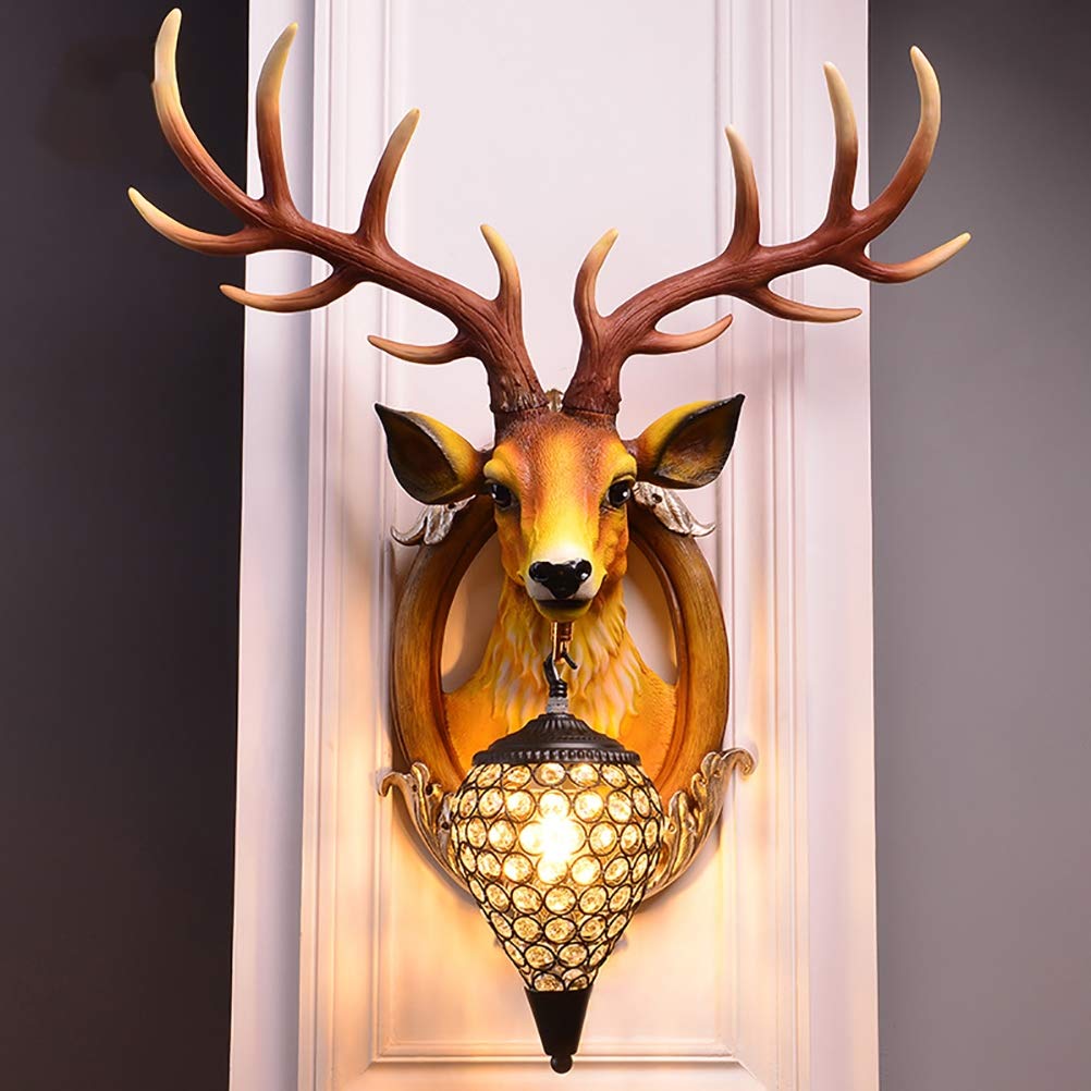 MIRC Lampada da Parete a LED con Corna Portafortuna Lampada da Parete Decorativa Testa di Cervo Creativo in Resina retrò nordica,AWallSwitch