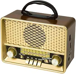 Rádio Retrô Vintage com Bluetooth, AM/FM/SW, USB, Auxiliar P2 e Bateria Recarregável - Estilo Vintage com Funcionalidades Modernas