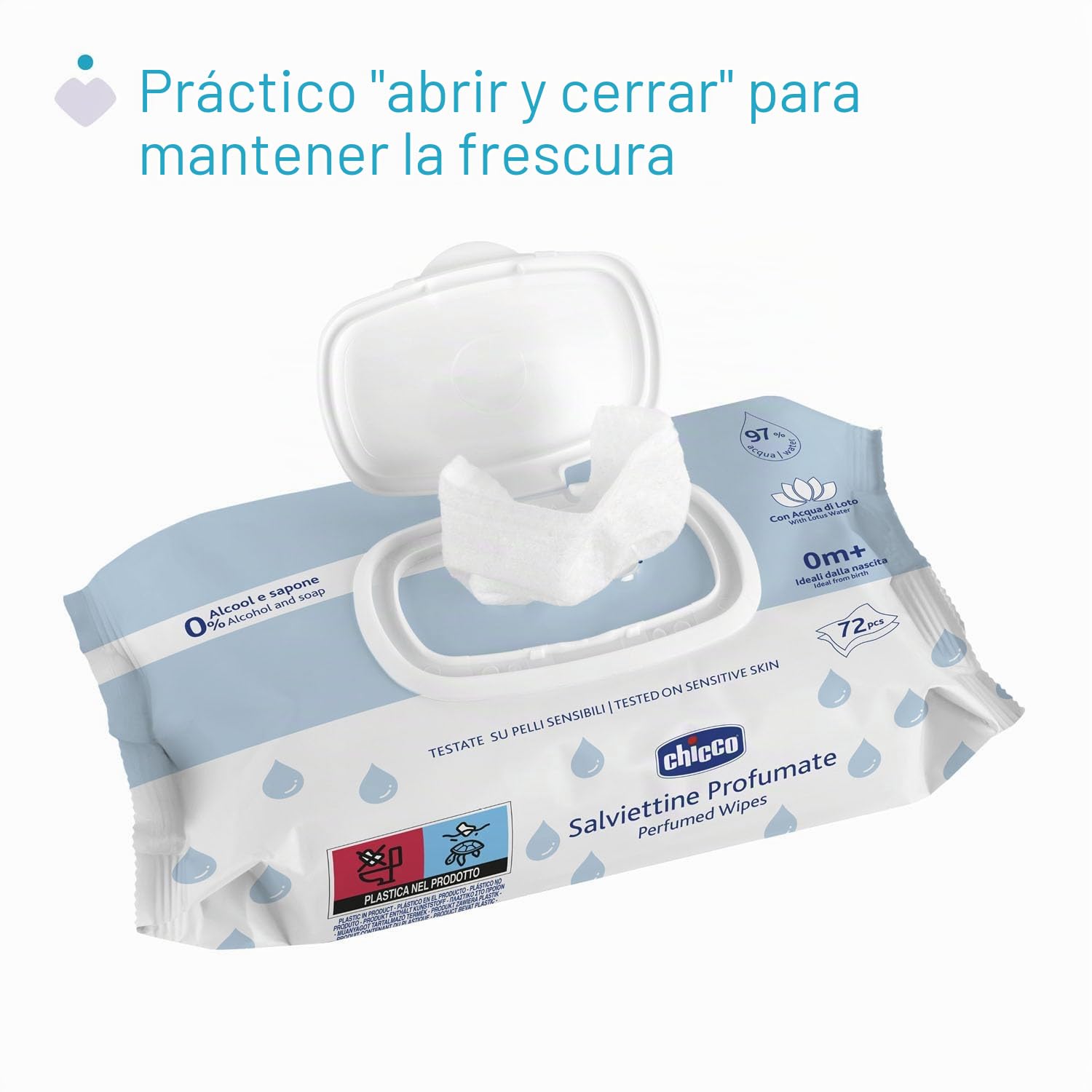 Chicco Toallitas Multiuso Para Bebés Con Clip - Sin Alcohol, Perfumadas, Adecuadas Para Pieles Sensibles - Megapack de 864 Unidades, 12 Paquetes de 72 Cada Uno