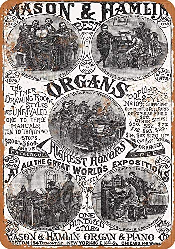 1883 Plaque en métal en aluminium avec orgue et piano Mason & Hamlin 20,3 x 30,5 cm
