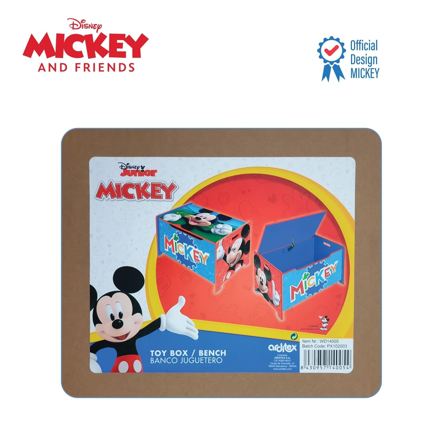ARDITEX - Cassapanca in legno di Topolino (di Disney) – 62,5x40x37cm – Colore rosso e blu – Ideale per riporre giocattoli, vestiti o oggetti in una cameretta per bambini