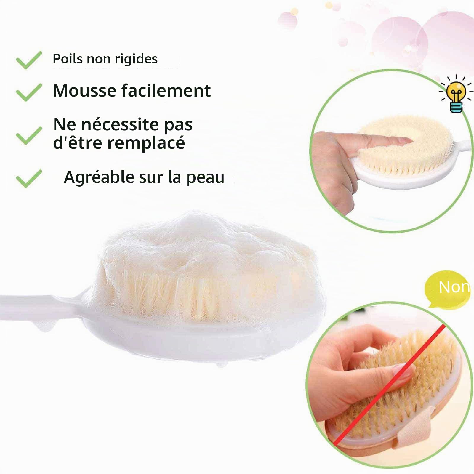 Brosse dorsale à long manche poils doux exfoliation douce santé de la peau