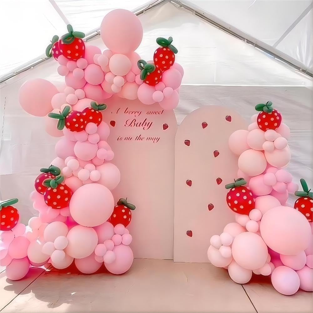 Strawberry Balloon Garland Arch Kit with Red and Pink Balloons Strawberry for Girl Baby Shower Sweet 1st Birthday Party Decorations