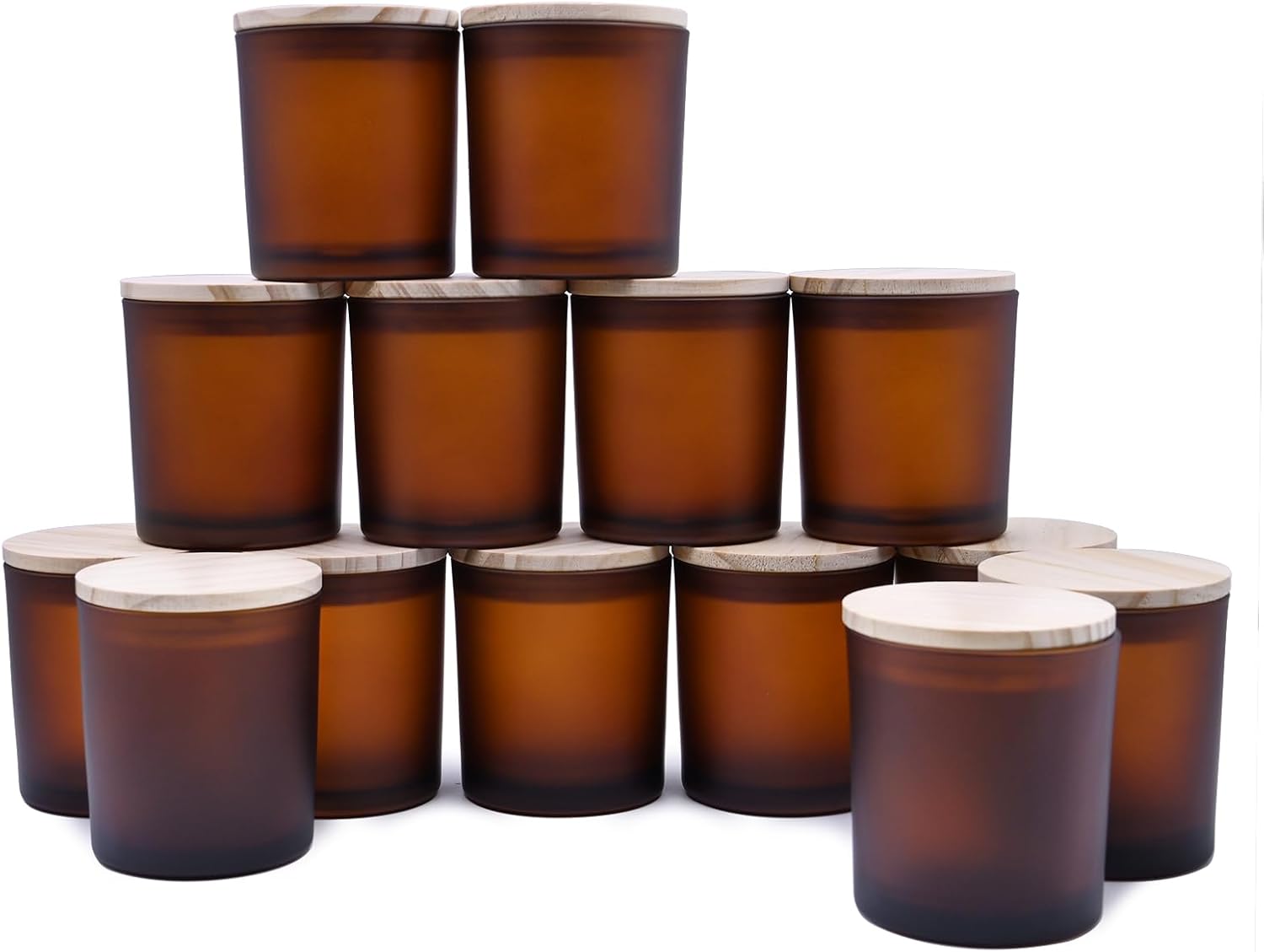 8 OZ Thick Candle Jars for Making Candles 15 Pcs, Empty Amber Jars with Wood Lids for Candle Making, Sample Container, Frosted Brown Frosted Brown 8oz