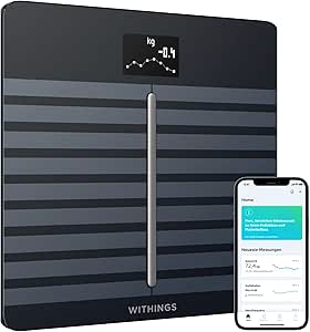 Withings Body Cardio – WLAN-Smart-Waage mit Körperfettwaage, Messung von Herzfrequenz, Gefäßalter, BMI, Körperfett, Muskelmasse und Wasseranteil % - Schwarz